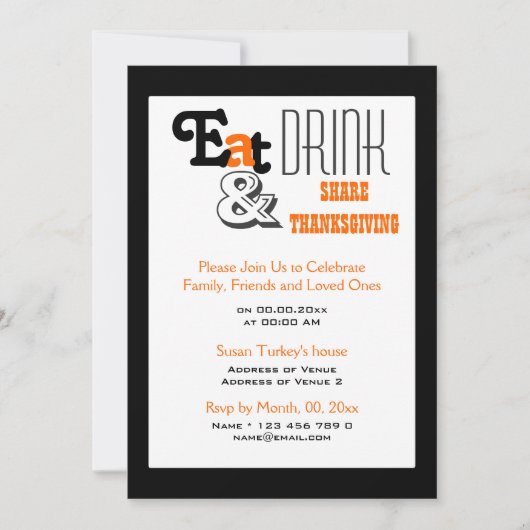 Invitation Manger boire fête de Thanksgiving anniversaire (Devant)