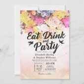 Invitation Manger Boire & Fête Moderne Fleur Aquarelle Mariag (Devant)