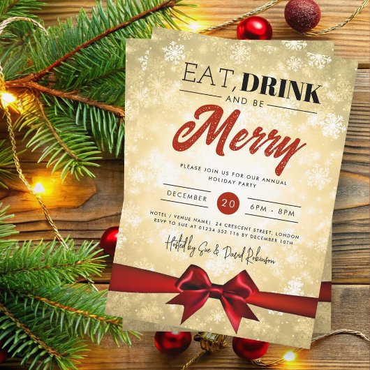 Invitation Manger, Boire Gold Winter Wonderland Vacances Noël