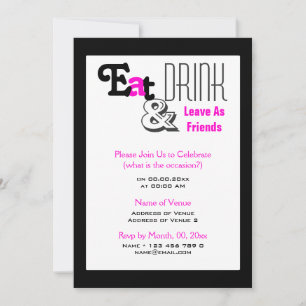 Invitation Manger, boire "partir en amis" rose noir