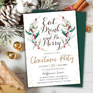 Invitation Manger, Boire & Se Réjouir Fête de Noël Couronne