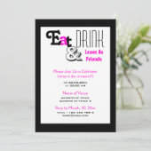 Invitation Manger, boire "se séparer en amis" rose noir (Debout devant)
