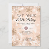 Invitation "Manger et boire" Rose Gold Fête de Noël (Devant)