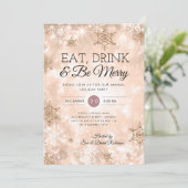 Invitation "Manger et boire" Rose Gold Fête de Noël (Debout devant)