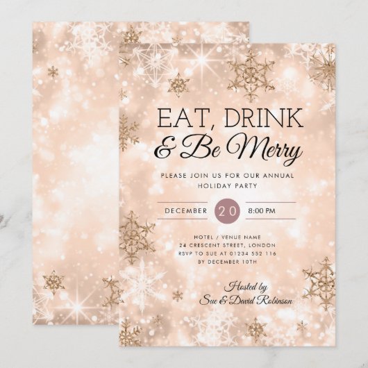 Invitation "Manger et boire" Rose Gold Fête de Noël (Devant / Derrière)