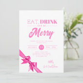 Invitation Manger Moderne, Boire Soyez Joyeux Xmas Ruban Rose (Debout devant)
