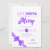 Invitation Manger Moderne, Boire Soyez Joyeux Xmas Ruban Viol (Devant)