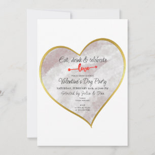Invitation Mangez Boire & Aimer Aquarelle Or Coeur Vday Party
