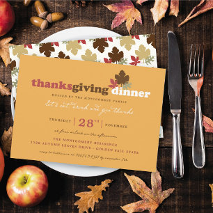 Invitation Mangez Boire & Donnez Merci Feuilles Thanksgiving 