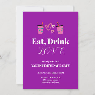 Invitation Mangez Boire et Aimer Saint Valentin fête violet