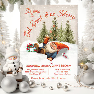 Invitation Mangez Boire et être Joyeux ivres Gnome Noël Party