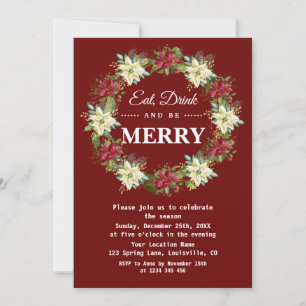 Invitation Mangez Boire et être Joyeux Poinsettia fête de Noë