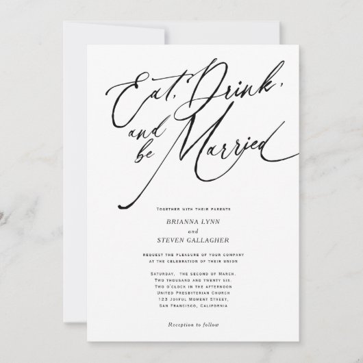 Invitation Mangez boire et être marié mariage de script moder (Devant)