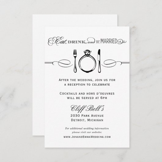 Invitation Mangez boire et être marié Noir Mariage Réception (Devant / Derrière)
