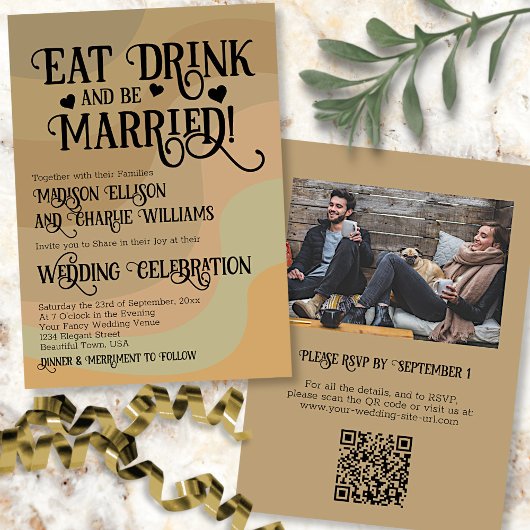 Invitation Mangez Boire et être marié Tan QR Code et Mariage