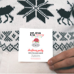 Invitation Mangez Boire et être Meowen Cartoon Père Noël Chat