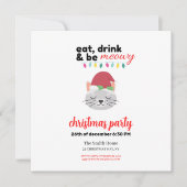 Invitation Mangez Boire et être Meowen Cartoon Père Noël Chat (Devant)