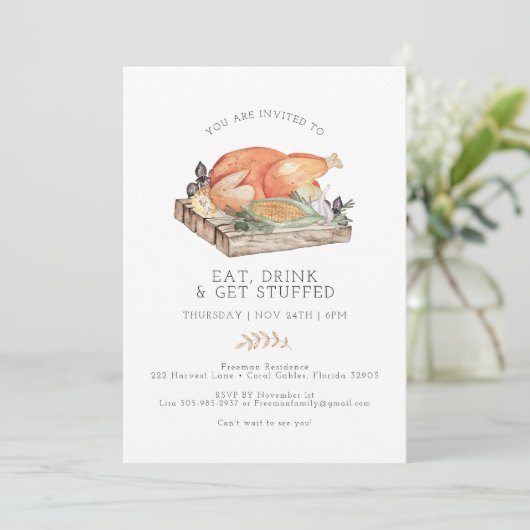 Invitation Mangez Boire et Obtenez Stuffé Thanksgiving modern (Debout devant)