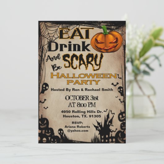 Invitation Mangez Boire Et Soyez Effrayant Adulte Halloween I (Debout devant)