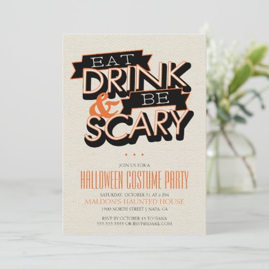 Invitation Mangez Boire Et Soyez Effrayant Halloween Part Inv (Debout devant)