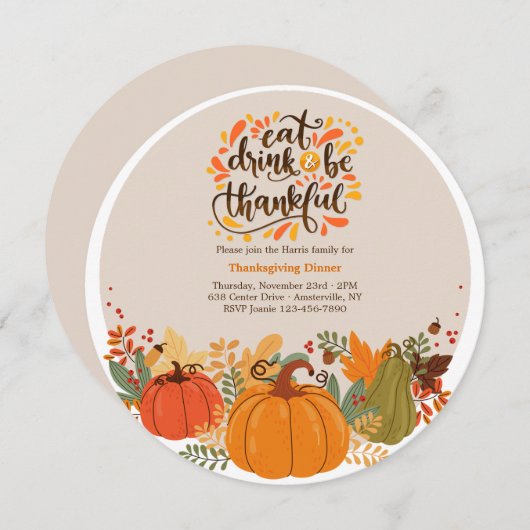 Invitation Mangez Boire et Soyez Gentil Appel de Thanksgiving (Devant / Derrière)