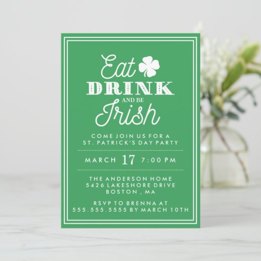 Invitation Mangez Boire et Soyez Irlandais St. Patrick's Day (Debout devant)