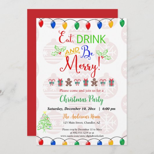 Invitation Mangez Boire et Soyez Joyeux Noël Fête (Devant / Derrière)