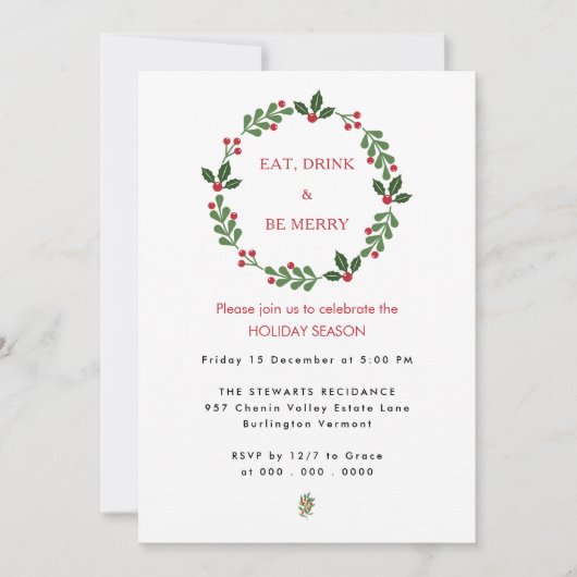 Invitation Mangez Boire et Soyez Joyeux Vacances de Noël élég (Devant)