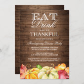 Invitation Mangez Boire et soyez reconnaissant | Rustic Wood  (Devant / Derrière)
