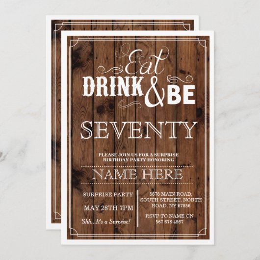 Invitation Mangez Boire & Être 70 ans ou n'importe quel âge I (Devant / Derrière)