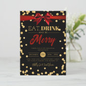 Invitation Mangez Boire Gold Black Parties scintillant Vacanc (Debout devant)