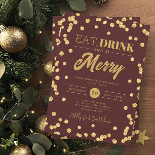 Invitation Mangez Boire Gold Burgundy Parties scintillant vac