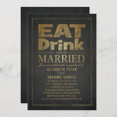 Invitation Mangez Boire Gold Effet Funny Engagement Party (Devant / Derrière)