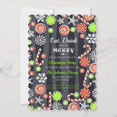 Invitation Mangez Boire Soit Joyeux Noël Bonbons Snowflakes (Devant)