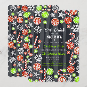Invitation Mangez Boire Soit Joyeux Noël Bonbons Snowflakes