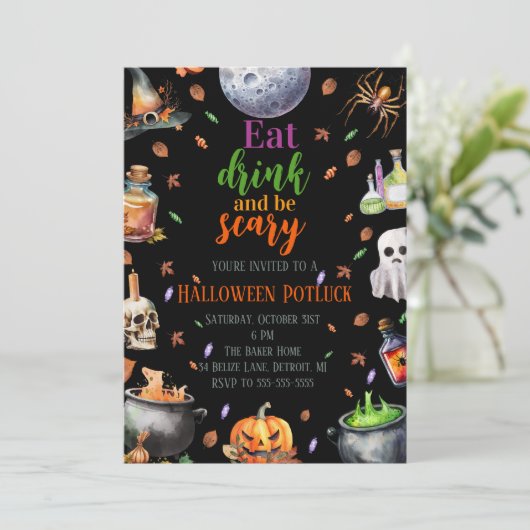 Invitation Mangez Boire & Soyez Effrayant Halloween Potluck P (Debout devant)