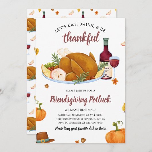 Invitation Mangez Boire Soyez Heureux Thanksgiving (Devant / Derrière)