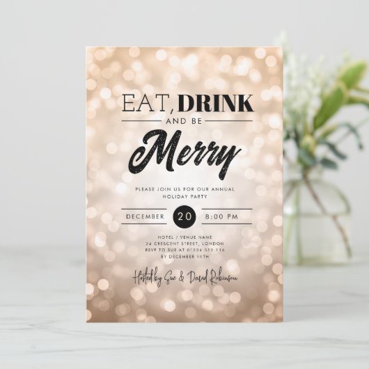 Invitation Mangez, Boire Soyez Joyeux Bokeh Bokeh Noël (Debout devant)