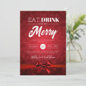 Invitation Mangez, Boire Soyez Joyeux Bokeh Fêtes Noël Red Bo (Debout devant)