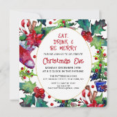 Invitation Mangez Boire & Soyez Joyeux Noël Soir Floral (Devant)