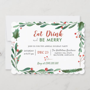 Invitation Mangez Boire Soyez Joyeux Soirée de Noël