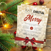 Invitation Mangez, Boire Soyez Merry Gold Bokeh vacances Noël