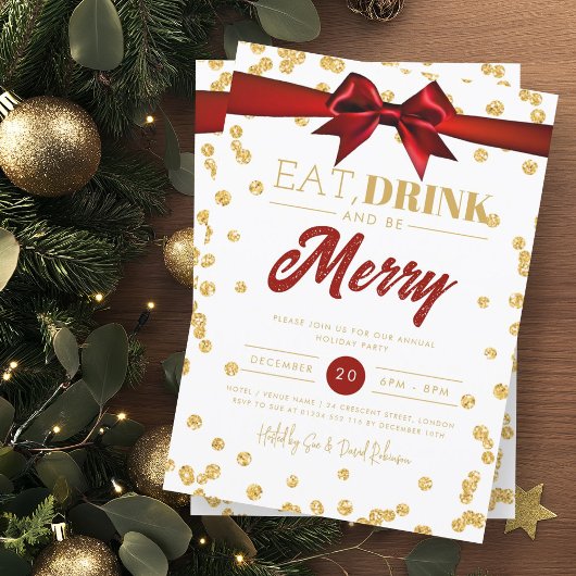 Invitation Mangez Boire Soyez Merry Gold Parties scintillant 