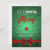 Invitation Mangez, Boire Soyez Merry Green Bokeh Holiday Red  (Devant)