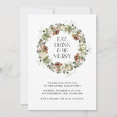 Invitation Mangez Boire Soyez Merry Watercolor Wreath Fête (Devant)