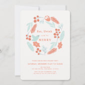 Invitation Mangez Boire Soyez Merry Wreath Fête de Noël (Devant)
