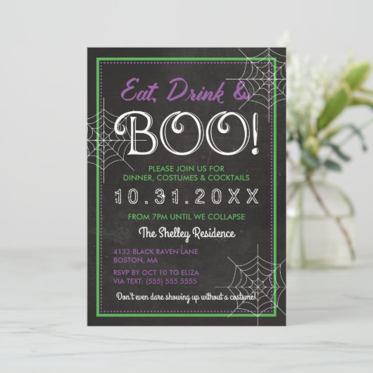 Invitation Mangez Boisson & Boo ! | Chalkboard Halloween (Debout devant)