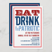 Invitation Mangez, boisson et soyez 4 juillet partie (Devant / Derrière)