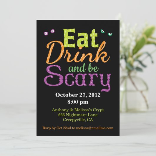 Invitation Mangez, boisson et soyez effrayant (Debout devant)