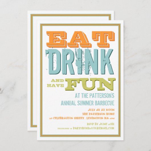 Invitation Mangez, buvez et amusez-vous lors d'un BBQ d'été (Devant / Derrière)